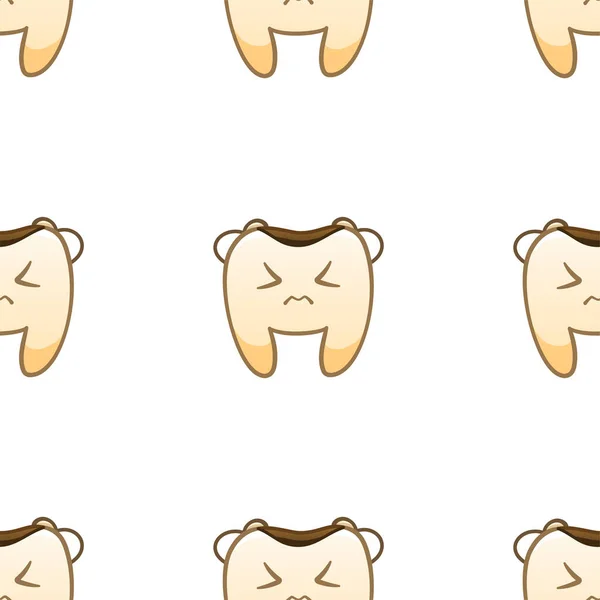 Desenhos animados dentes tristes com cárie padrão sem costura para o Dia Internacional do Dentista — Vetor de Stock