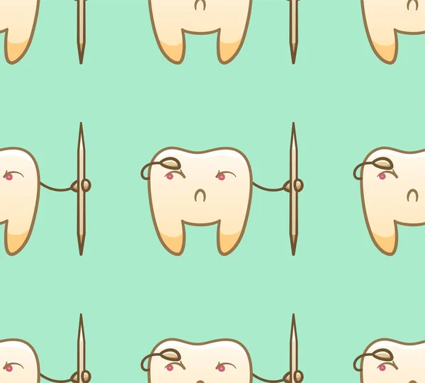 Cartoon tanden met tandenstokers naadloos patroon voor Internationale Tandarts Dag — Stockvector