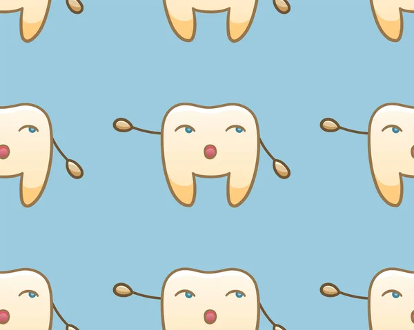 Cartoon-Zähne, die auf ein nahtloses Muster für den internationalen Tag der Zahnärzte hinweisen — Stockvektor