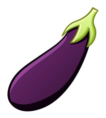 Beyaz arkaplanda mor çizgi film tarzı patlıcan