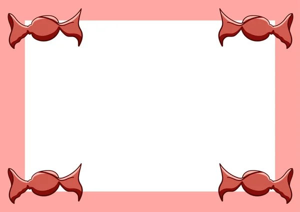 Red rectangle frame with red round candies in the corners — Stock Vector