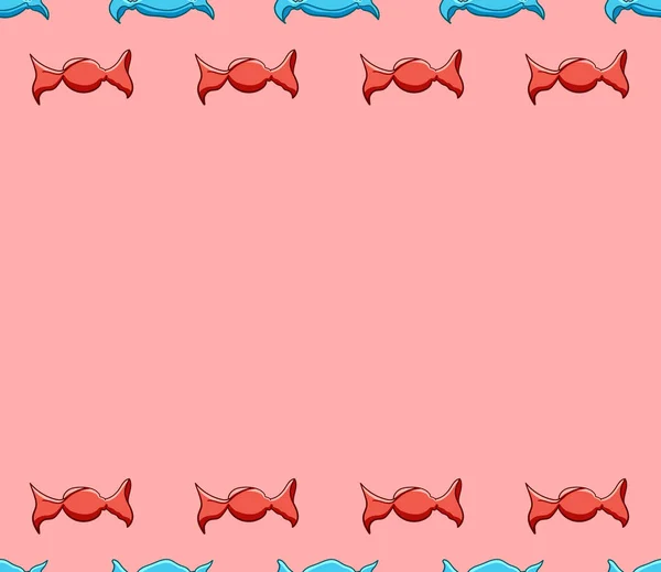 Rosa Kopierraum mit runden Bonbons in roter und blauer Verpackung — Stockvektor
