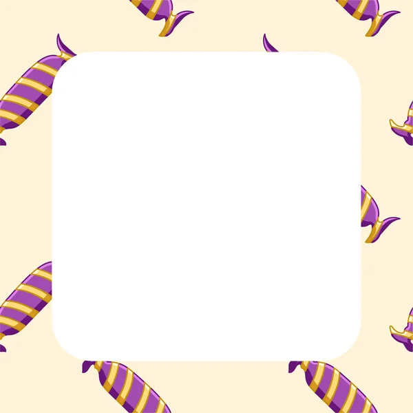 Cornice quadrata fatta di modello senza cuciture con caramelle spogliate viola — Vettoriale Stock