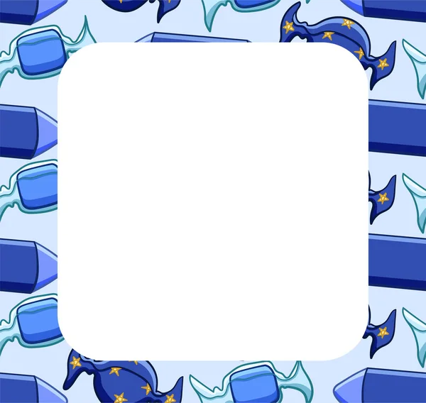 Spazio di copia quadrato bianco sul modello con caramelle blu — Vettoriale Stock
