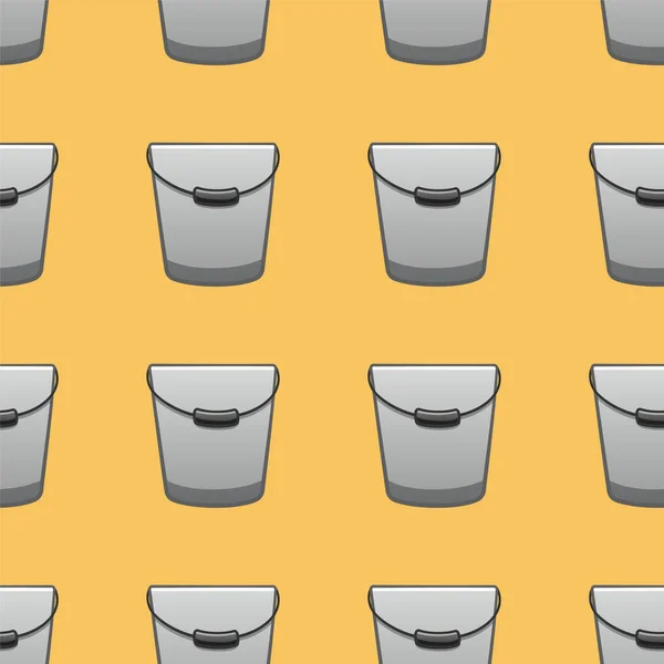 Kreslený styl kovové kbelíky pro čištění bezešvé vzor na žlutém pozadí — Stockový vektor