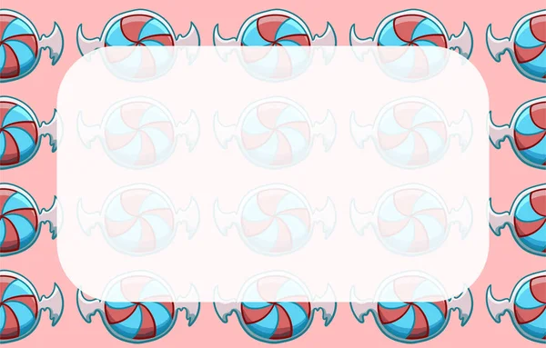 Espace de copie transparent blanc sur motif avec des bonbons rayés rouges et bleus dans un emballage transparent sur fond rose — Image vectorielle