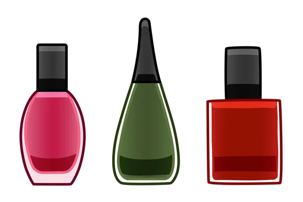 Bottiglie Vetro Smalto Set Rosa Verde Rosso Sfondo Bianco Vettore — Vettoriale Stock