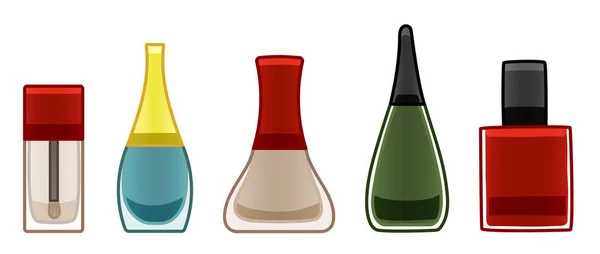 Botellas Cristal Esmalte Uñas Rojo Beige Azul Verde Transparente Fondo — Archivo Imágenes Vectoriales