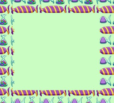 Yeşil arkaplanda mor şekerli yeşil kare kopyalama alanı. Vektör.