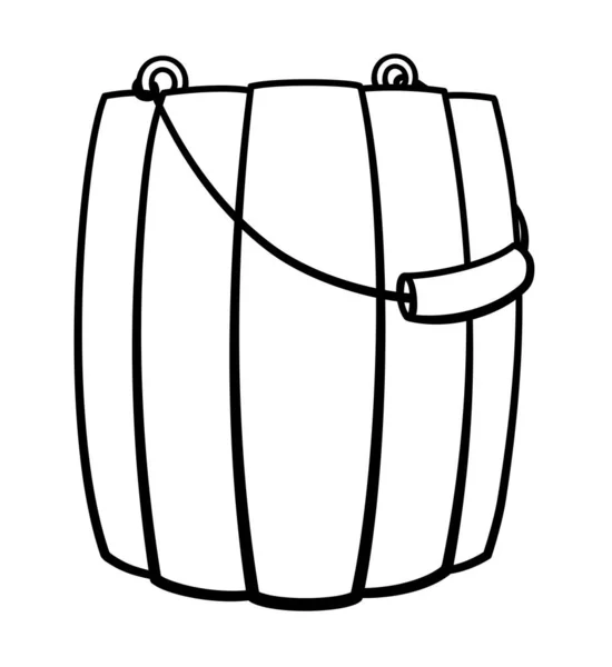 Dřevěný Kbelík Kresleném Stylu Rukojetí Černých Liniích Izolované Ilustrace Kbelík — Stockový vektor