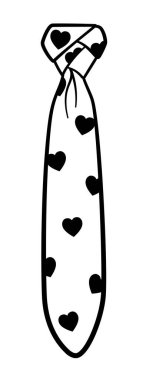 Eldredge kravatı ve siyah çizgilerle izole edilmiş kalp desenleri. Beyaz arkaplan, vektör.