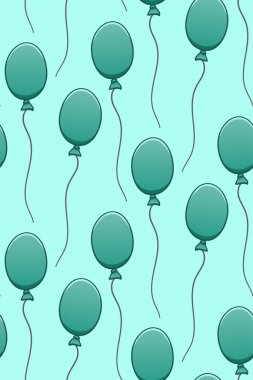 Yeşil balonlar dikişsiz desen. Tebrik kartı, ambalaj kağıdı ve tekstil için dekorasyon. Turkuaz arkaplan, vektör.