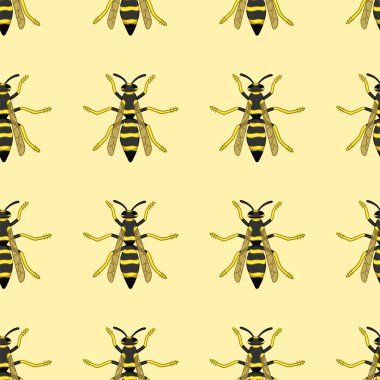 Üst manzara eşekarısı kusursuz desen. Tebrik kartı, ambalaj kağıdı ve tekstil için dekorasyon. Sarı arkaplan, vektör.