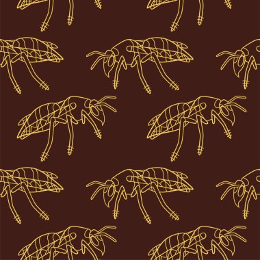 Yan görünüş, yaban arısı biçimi, kusursuz desen. Tebrik kartı, ambalaj kağıdı ve tekstil için dekorasyon. Kahverengi arka plan, vektör.