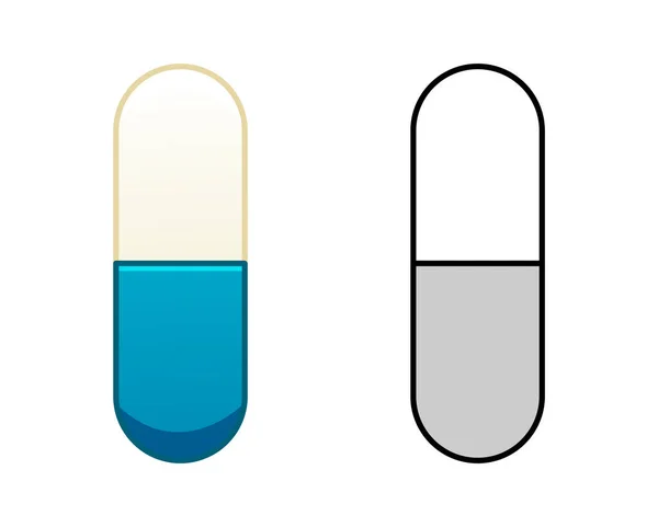 Flat Outline Style Oval Capsule Pills Isolated Illustration Colored Black — Stock Vector
