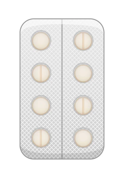 Blister Con Pillole Rotonde Illustrazione Isolata Sfondo Bianco Vettore — Vettoriale Stock