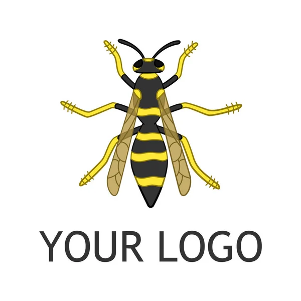 Modèle Logo Guêpe Style Dessin Animé Illustration Isolée Fond Blanc — Image vectorielle