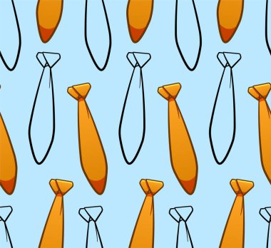 Turuncu ve siyah dış hatlı kravatlar pürüzsüz desen. Tebrik kartı, ambalaj kağıdı ve tekstil için dekorasyon. Mavi arkaplan, vektör.