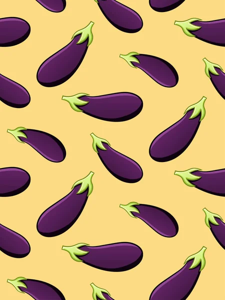 Eggplants Seamless Pattern Print Textile Decor Site Yellow Background Vector — Stock Vector