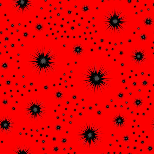 赤い背景の黒い星 シームレスなパターン — ストックベクタ