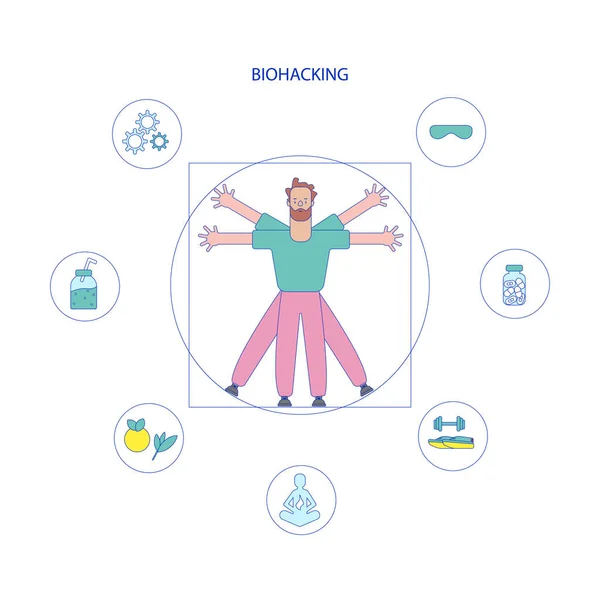 Biohacking vector illustration. Flat tiny self improvement persons concept. Biological health engineering using hacker ethic and anatomical AI monitoring. Grinder approach that affects organs wealth. — Stock Illustration Biohacking vector illustration. Flat tiny self improvement persons concept. Biological health engineering using hacker ethic and anatomical AI monitoring. Grinder approach that affects organs wealth. Vector Graphics