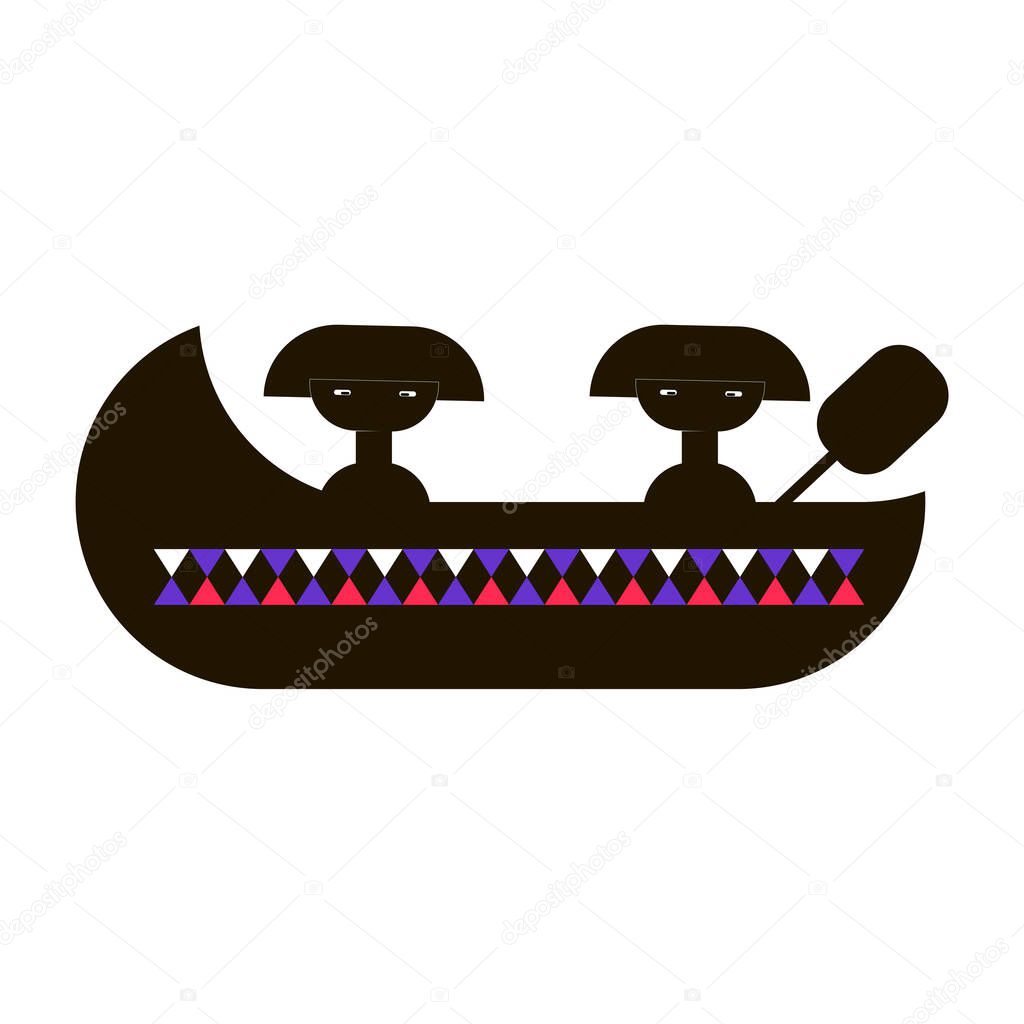 two ethnic people swim in a boat with a paddle. flat illustration vector