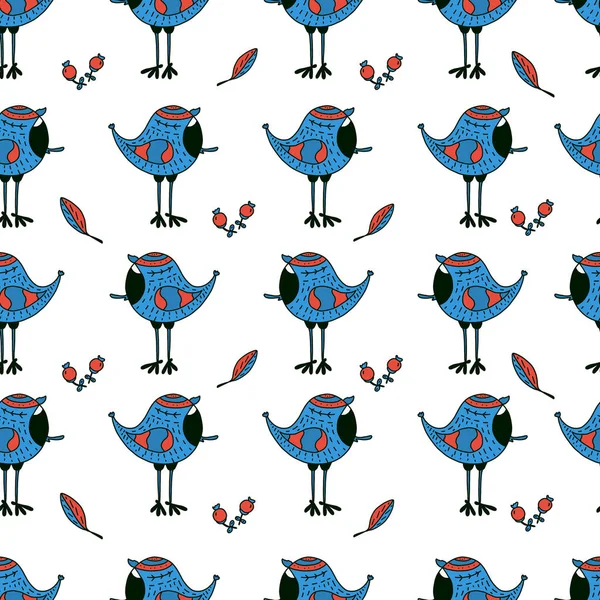 Modèle sans couture avec des plumes colorées et des oiseaux sur fond clair — Image vectorielle