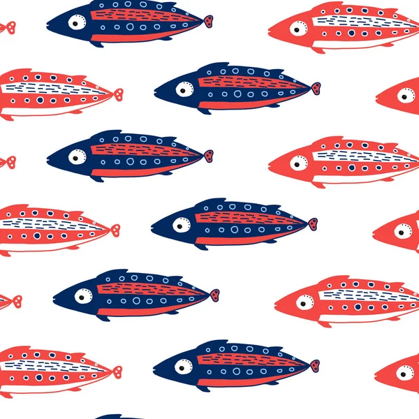 Naadloos patroon met de hand getekende vis in vintage stijl vector illusrtation — Stockvector