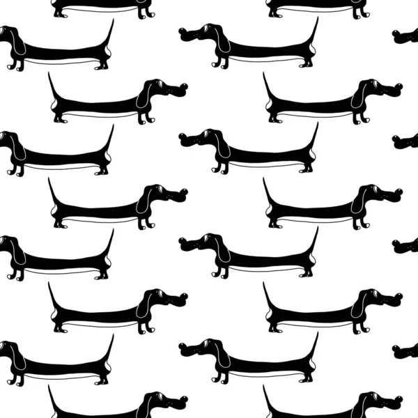 Αδιάλειπτη μοτίβο με dachshunds σε λευκό φόντο. εικονογράφηση διανύσματος στυλ κινουμένων σχεδίων. — Διανυσματικό Αρχείο
