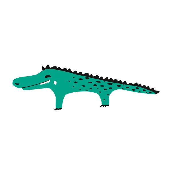 Crocodilo de desenho animado bonito em estilo vetor doodle. Ilustração de jacaré sorridente simples e adorável . —  Vetores de Stock