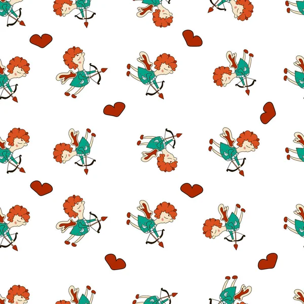 Modèle sans couture - Voler anges de Valentin sur le fond blanc. illustration vectorielle style dessin animé — Image vectorielle
