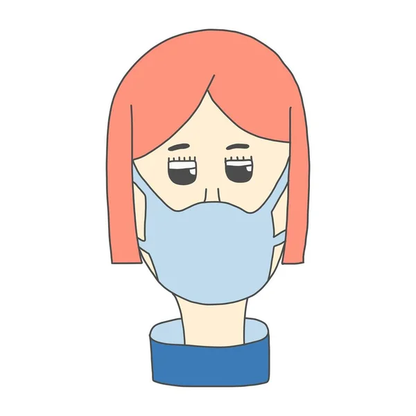 Het meisje met het medisch masker tijdens virale infecties. illustratie in de stijl van een cartoon. geïsoleerd op een witte achtergrond. — Stockvector