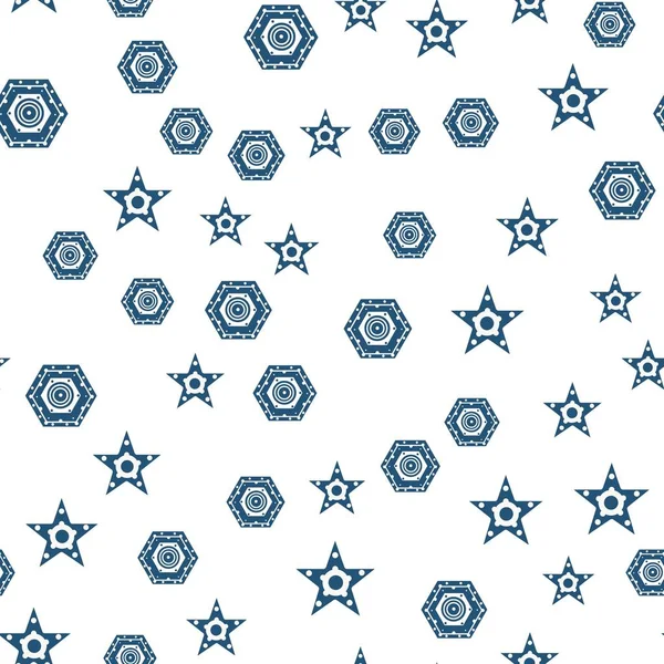 Patrón sin costuras con estrellas pintadas y diamantes de diferentes tamaños en colores azules sobre un fondo decorativo blanco. Ilustración vectorial. Para imprimir tazas, textiles, tela, papel pintado, pancarta, tela , — Vector de stock