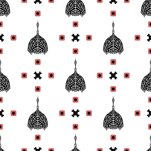 Abstract decorative geometric birds background. Seamless pattern with stylized bird with ornament in black and red. Vector. design for mugs, packaging paper, bed linen, t-shirts, banners, cups , t