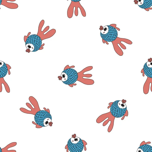 Motif Vectoriel Sans Couture Avec Illustration Dessinée Main Fish Color — Image vectorielle