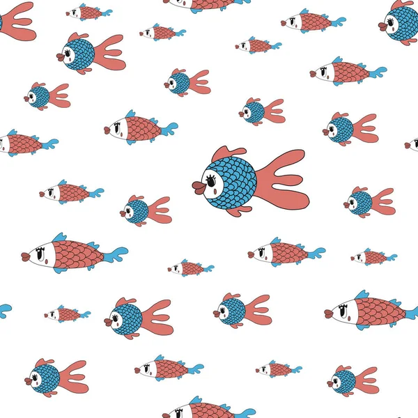Vector naadloos patroon met schattige vis.color met de hand getekend illustratie in de cartoon stijl op witte achtergrond.Geschikt voor stof ontwerp, beddengoed, t-shirt ontwerp, mok ontwerp, verpakking papier. — Stockvector
