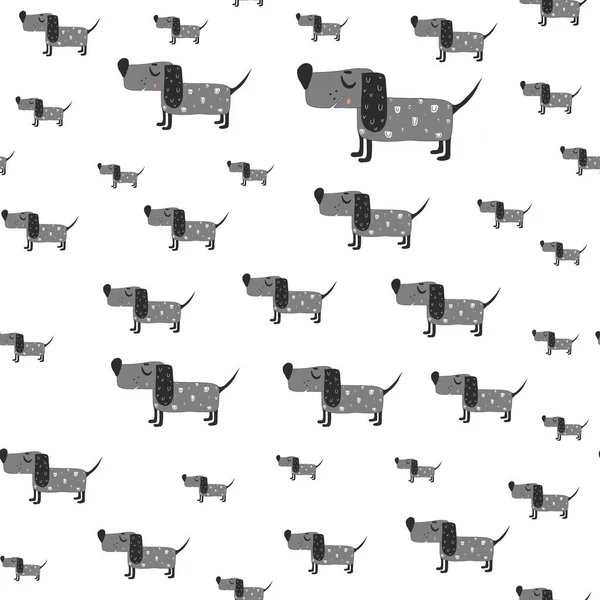 Dachshund. universal seamless vector pattern with funny dogs. You can use an infinite texture to print on the background of a web page, fabric and paper, and childrens items. Doodle style. — Stockvector