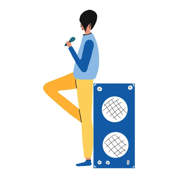 Die Figuren singt sie Karaoke. Flacher Vektor. Illustration isoliert auf weißem Hintergrund. eine junge Frau mit einem Mikrofon in der Hand. geeignet für Poster, T-Shirt-Design und Website — Stockvektor