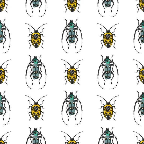Renkli Böceklerle Kusursuz Desen Beyaz Arka Planda Küçük Böceklerin Parlak — Stok Vektör