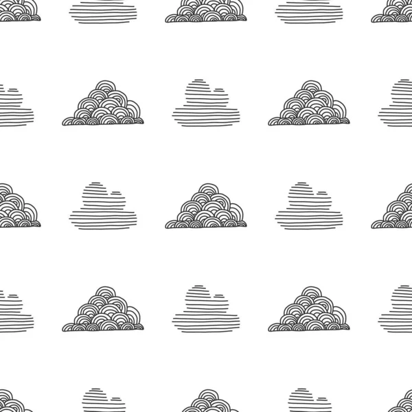 Conjunto Nubes Doodle Dibujadas Mano Patrón Monocromo Sin Costura Vectorial — Vector de stock