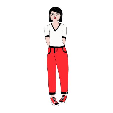 Illustration of a Shy Teenage Girl Blushing. isolated on a white background. the cartoon style. flat design. for blogs, postcards, banners, and t-shirt design.