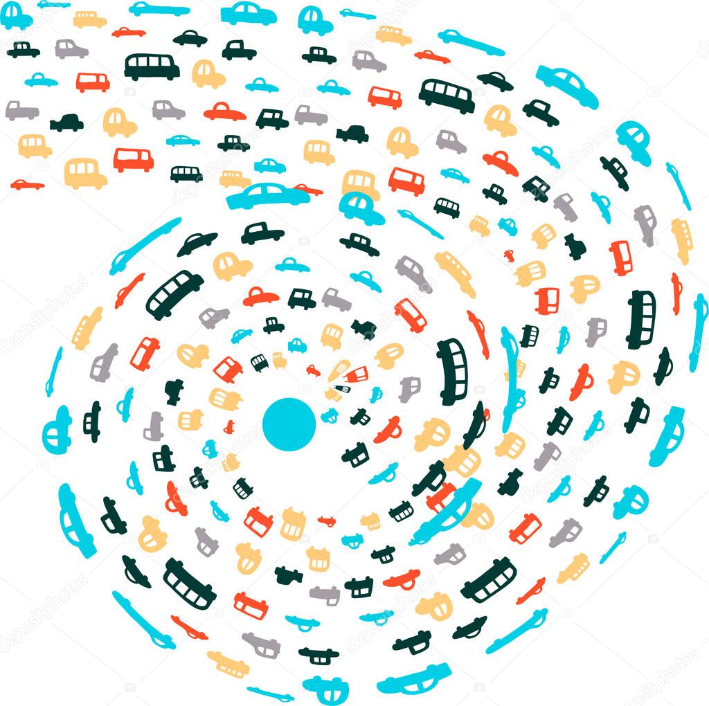 vector illustration of a city traffic jam. hand-drawn in Doodle style on a white background.minimalistic color design is suitable for blogs, magazines, websites, banners, posters.