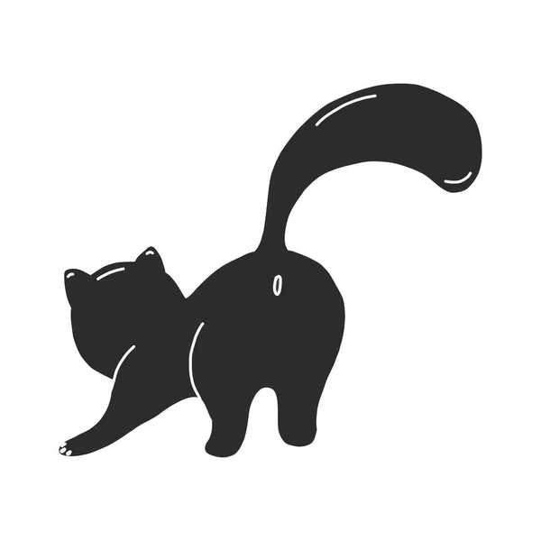 Lustige katzenschwarze Silhouette für Ihr Design. Vektor-Illustration isoliert auf weißem Hintergrund. dehnt sich die Katze. für Zoohandlungen, Poster, Banner und Websitesymbol — Stockvektor