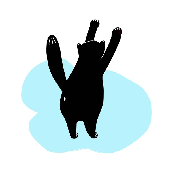 Ilustração vetor desenhado à mão de um gato preto engraçado bonito. O gato se estende de pé. Objetos isolados em um fundo branco.desenho à mão.Concepção de design de t-shirt de cartaz impresso — Vetor de Stock