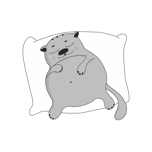 Un gato gordo perezoso duerme sobre una almohada. lindo personaje de dibujos animados. la mascota está descansando.ilustración vectorial aislado sobre un fondo blanco. para el diseño de postales, pancartas, diseño de camisetas, carteles . — Archivo Imágenes Vectoriales