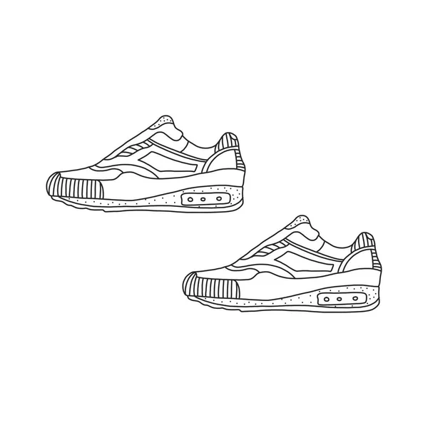 Zapatillas Bosquejo Dibujo Zapato Deporte Líneas Negras Sobre Fondo Blanco — Vector de stock