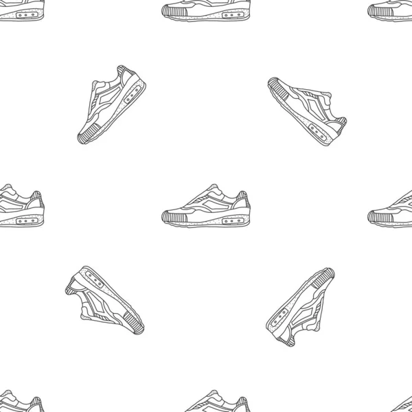 Doodle Zapatos Contorno Patrón Sin Costuras Zapatilla Dibujos Animados Aislada — Vector de stock