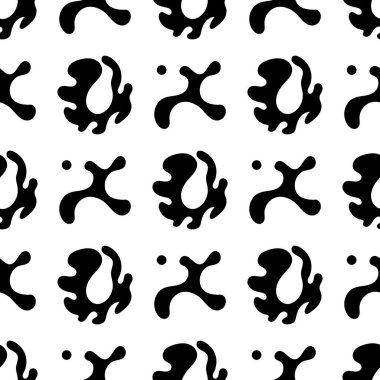 Siyah ve beyaz moda baskıları stilize X işareti ve lekelerle yapılmış. Beyaz arkaplanda tek renkli haç olan kusursuz geometrik desen. El çizimi biçiminde vektör illüstrasyonu