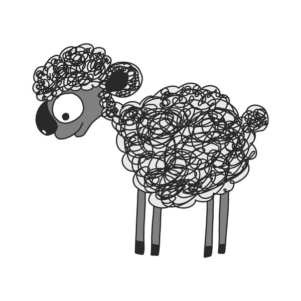 Černobílé ovce. Ručně kreslená vektorová ilustrace ve stylu Doodle. Ovce ikona izolované na bílém pozadí. Můžete ji použít jako samolepku pro sociální sítě, plakátový prvek, design trička. — Stockový vektor