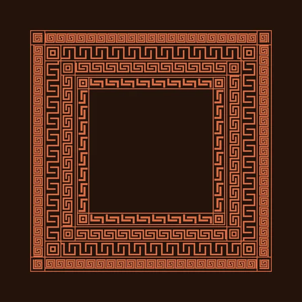 Traditioneller einfacher Mäander. Terrakota quadratischer Rahmen auf braunem Hintergrund. — Stockvektor